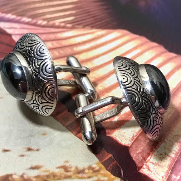 Men’s Hematite vintage silvertone cuff links nice - Picture 4 of 5